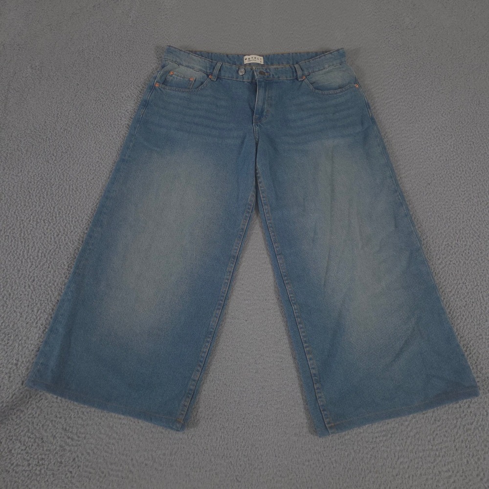 Motel Jeans Womens 34 Blue Wide Leg Denim High Waisted 100% Cotton Retro Skater